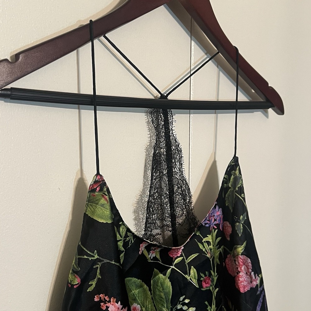 Victoria's Secret Black Floral Satin Lace Racerback Lingerie Camisole Sz Medium - Picture 2 of 10
